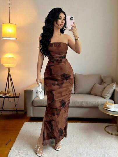 boho fairy wedding dress Light Brown A-line Long Sleeves Wedding Dresses, MW1041