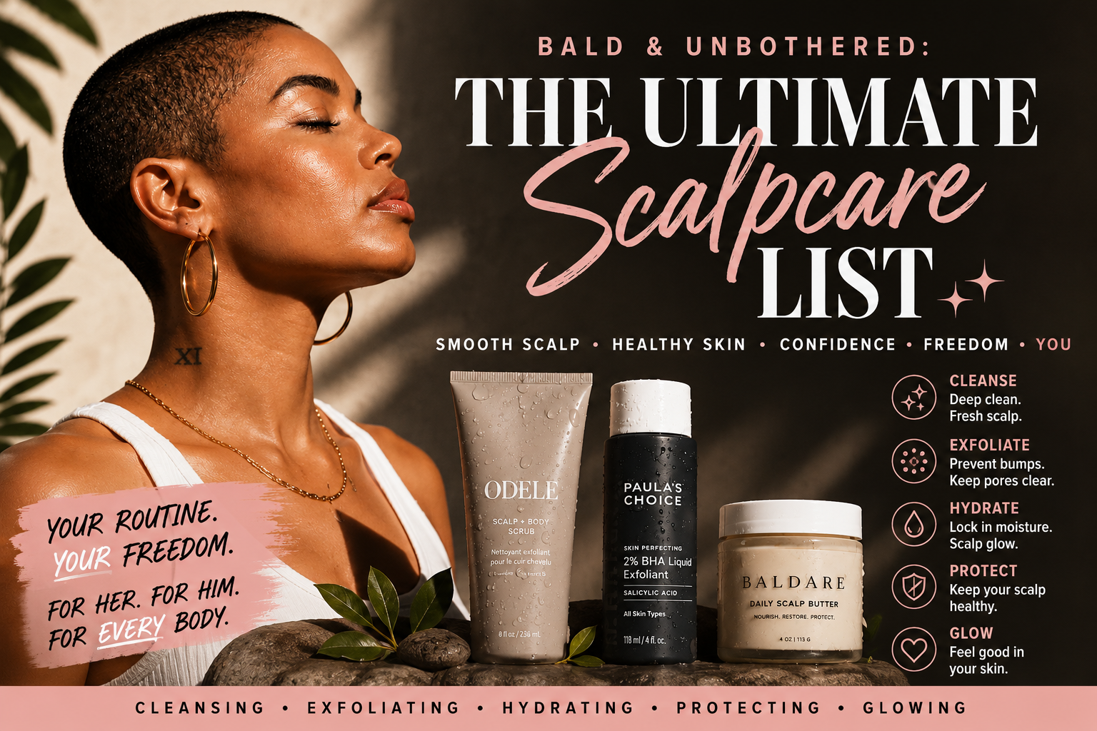 Bald & Unbothered: The Ultimate Scalpcare List ✨ cover photo collage
