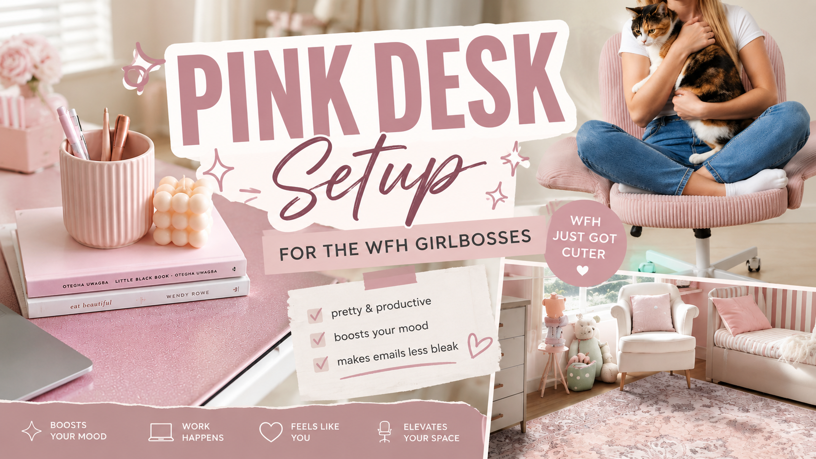 Pink Desk Setup for the WFH Girlbosses ✨ cover photo collage