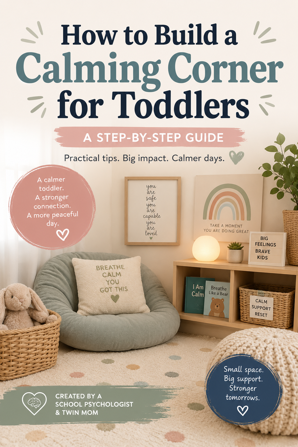 How to Build a Calming Corner for Toddlers: A Step-by-Step Guide- Created By a School Psychologist & Twin Mom cover photo collage