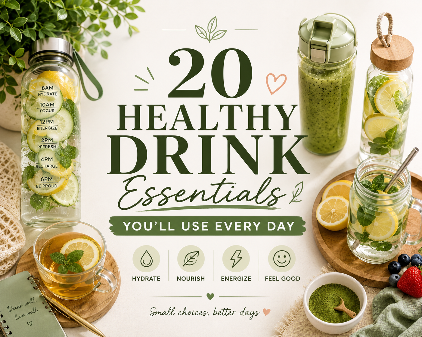 20 Healthy Drink Essentials You'll Use Every Day cover photo collage