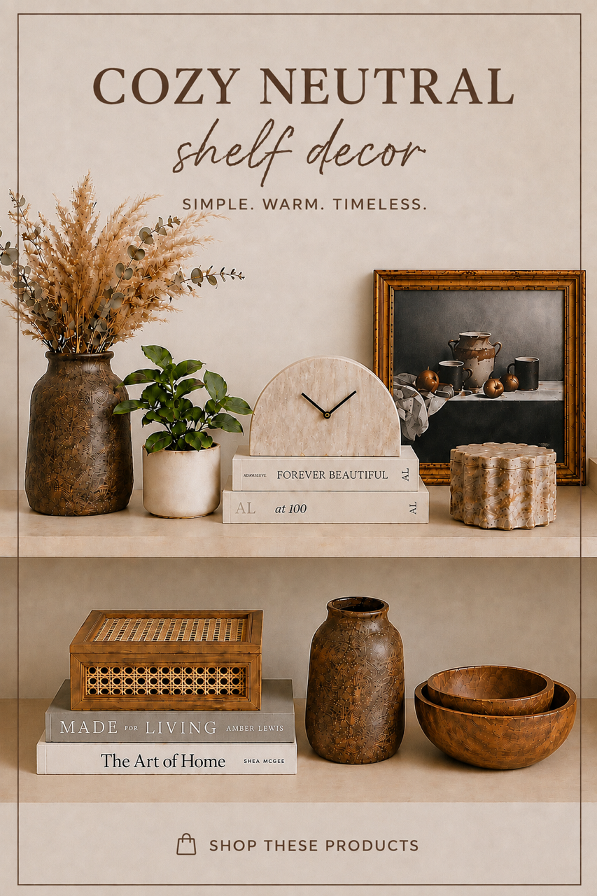 🤎Cozy Neutral Shelf Decor Finds🤎 cover photo collage