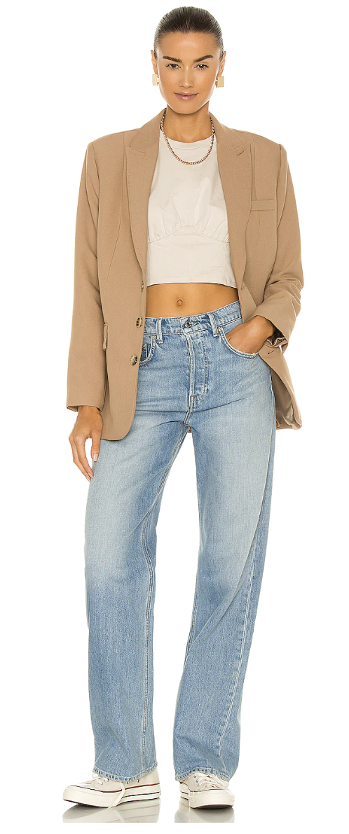 Casual Fall Look - Leather Jacket, Relaxed Jeans, and a White Tank cover photo collage