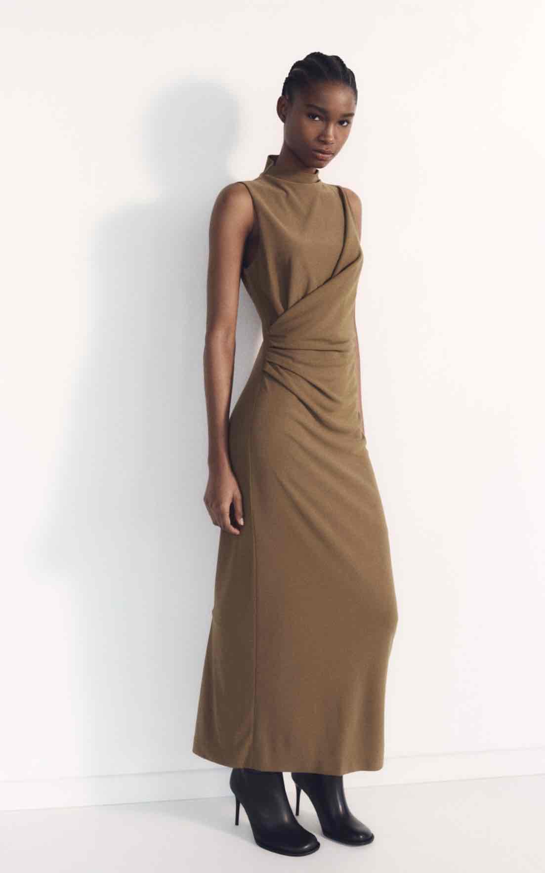 brown long dress zara Zara Rose Crochet Maxi Dress