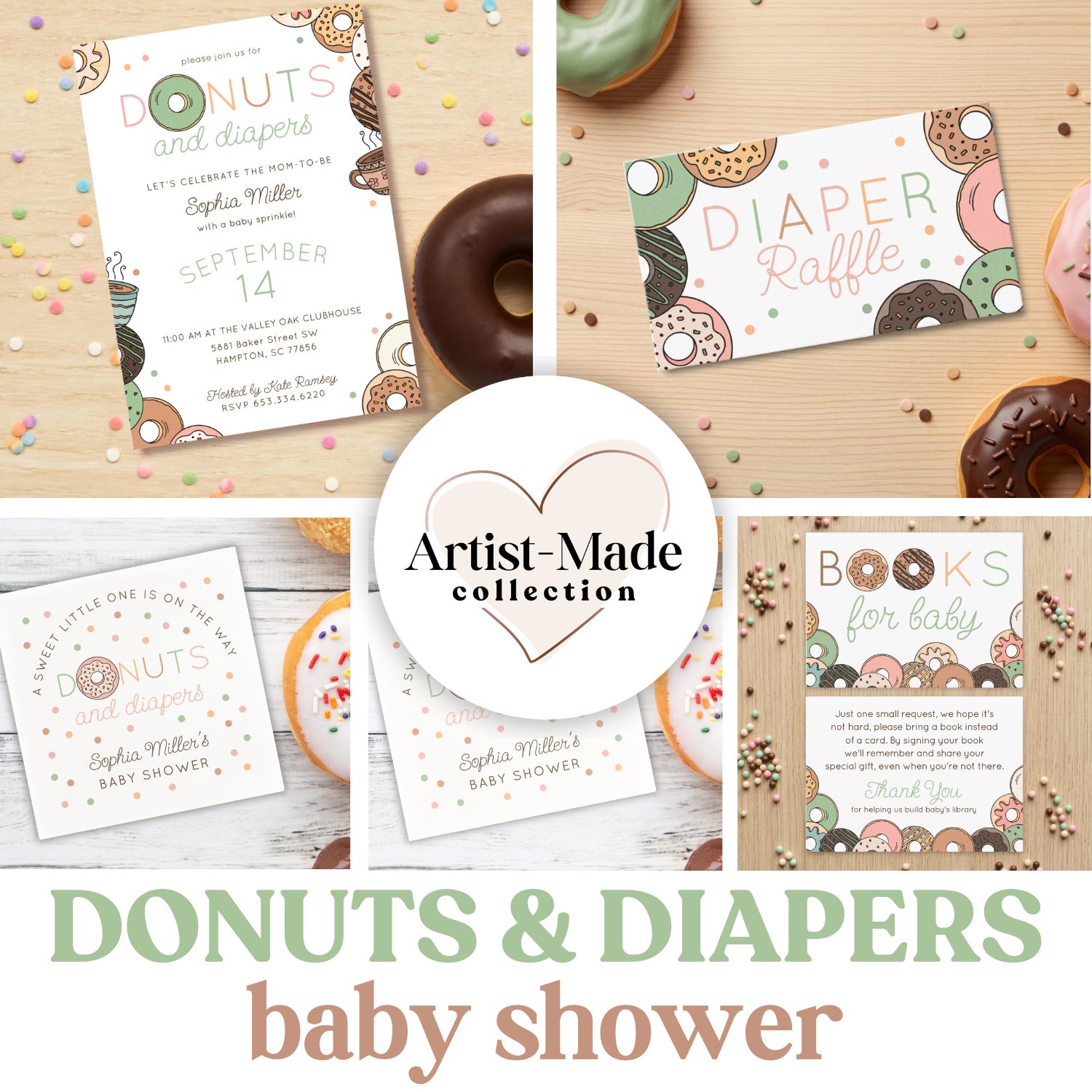Diapers & Donuts Baby Shower or Baby Sprinkle Ideas cover photo collage