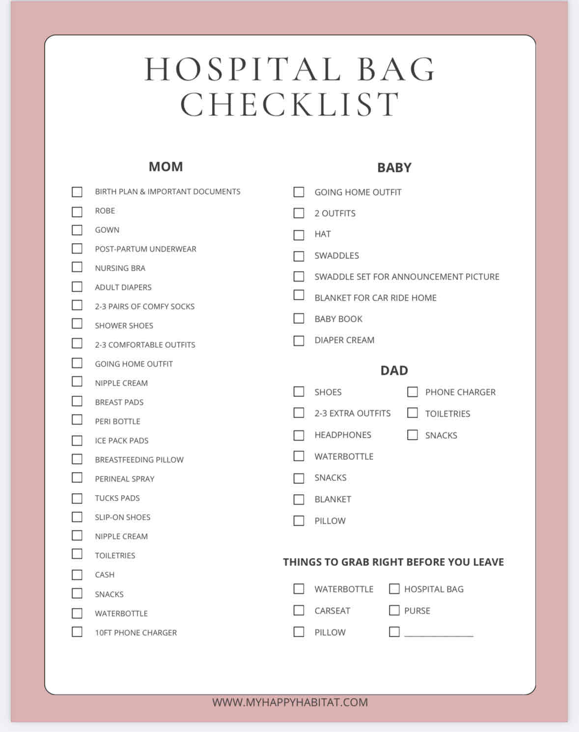 Hospital Bag Checklist cover photo collage