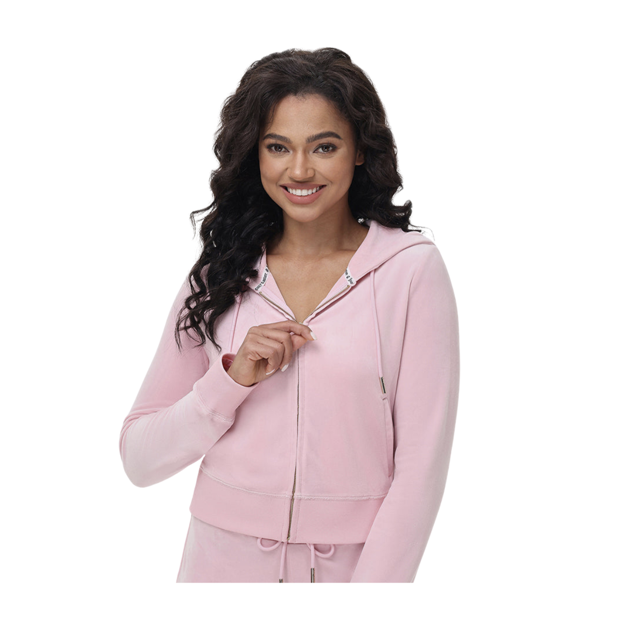 Classic pink velour tracksuit with fitted leg