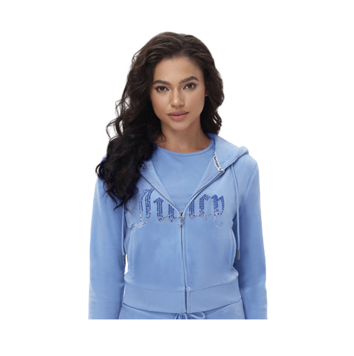 Blue velour tracksuit with kangaroo pocket