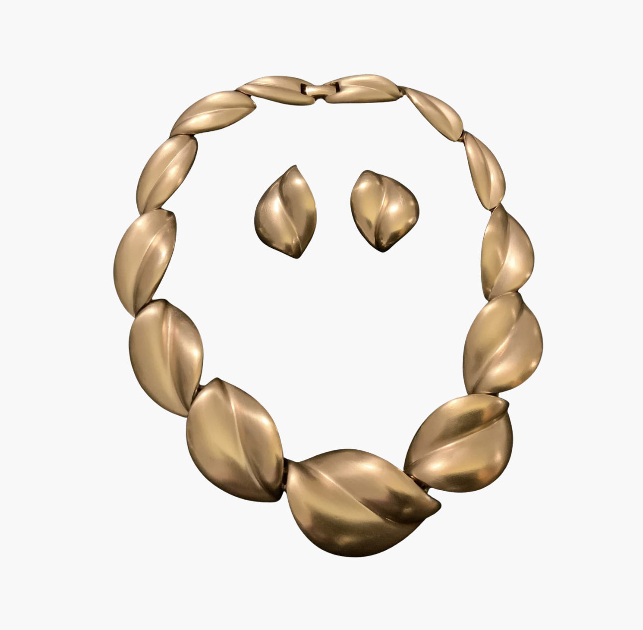 Kunio Matsumoto Leaf Collar Necklace & Pierced Earrings
