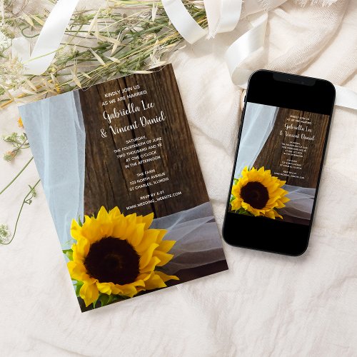 Rustic Sunflowers Wedding Invitations cover photo collage