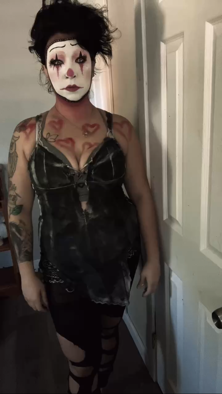 Candy clown Halloween costume and makeup cover photo collage