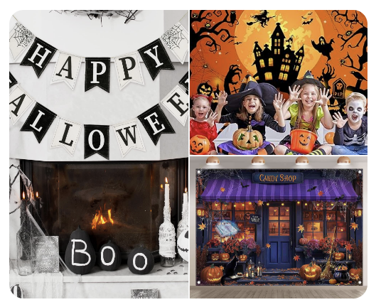 Elegant Black and White Themed Halloween Party Ideas cover photo collage