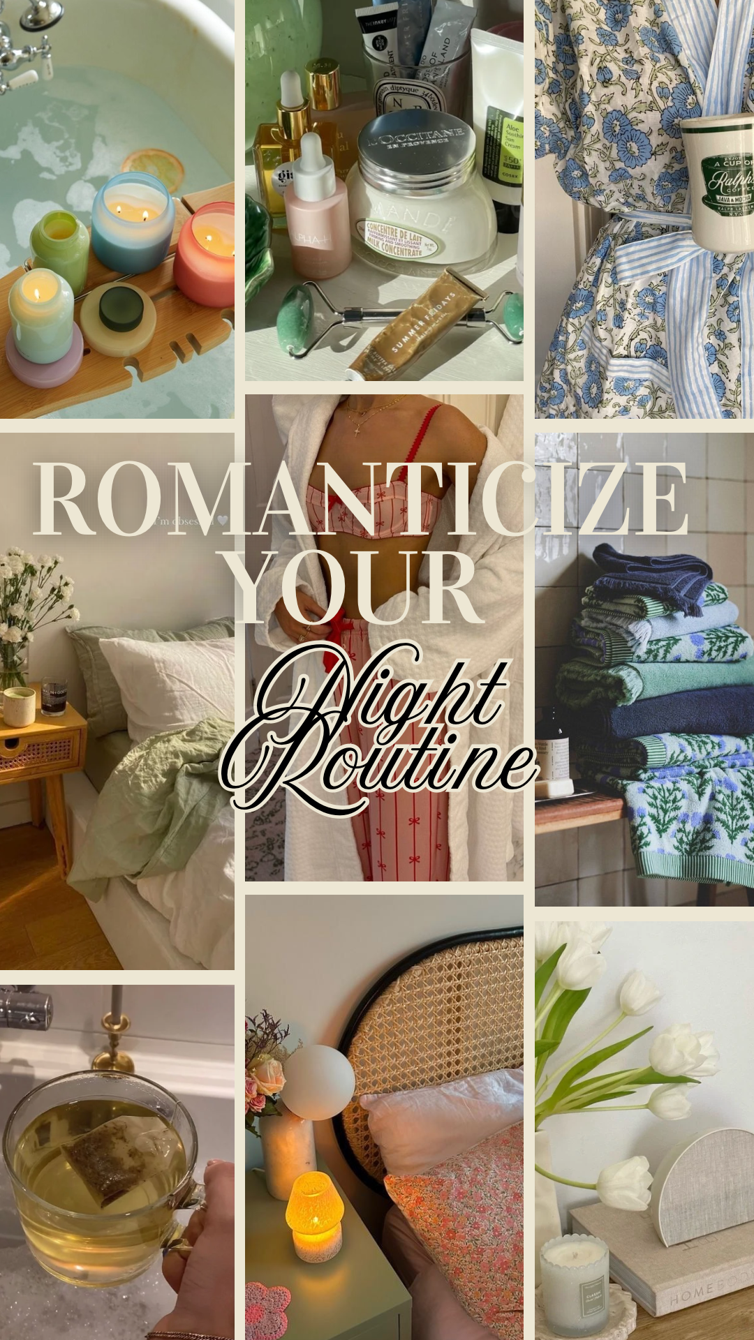 Romanticize Your Night Routine ~ a cozy dreamers bedside checklist 🌛💤🎑 cover photo collage
