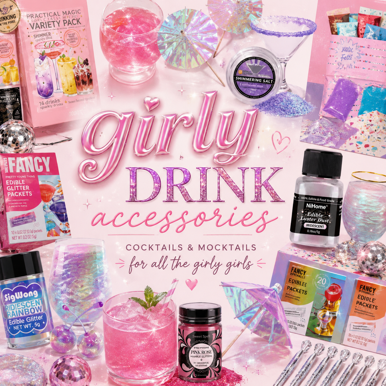 Glitz and glam drink accessories cover photo collage