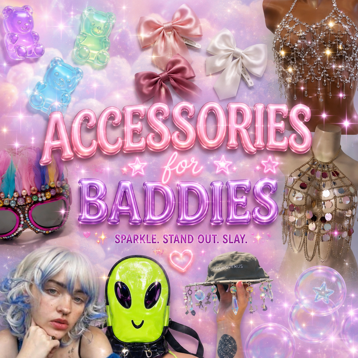 ✨ Festival & Everyday Baddie Accessories: Hair, Bling & Statement Pieces ✨ cover photo collage