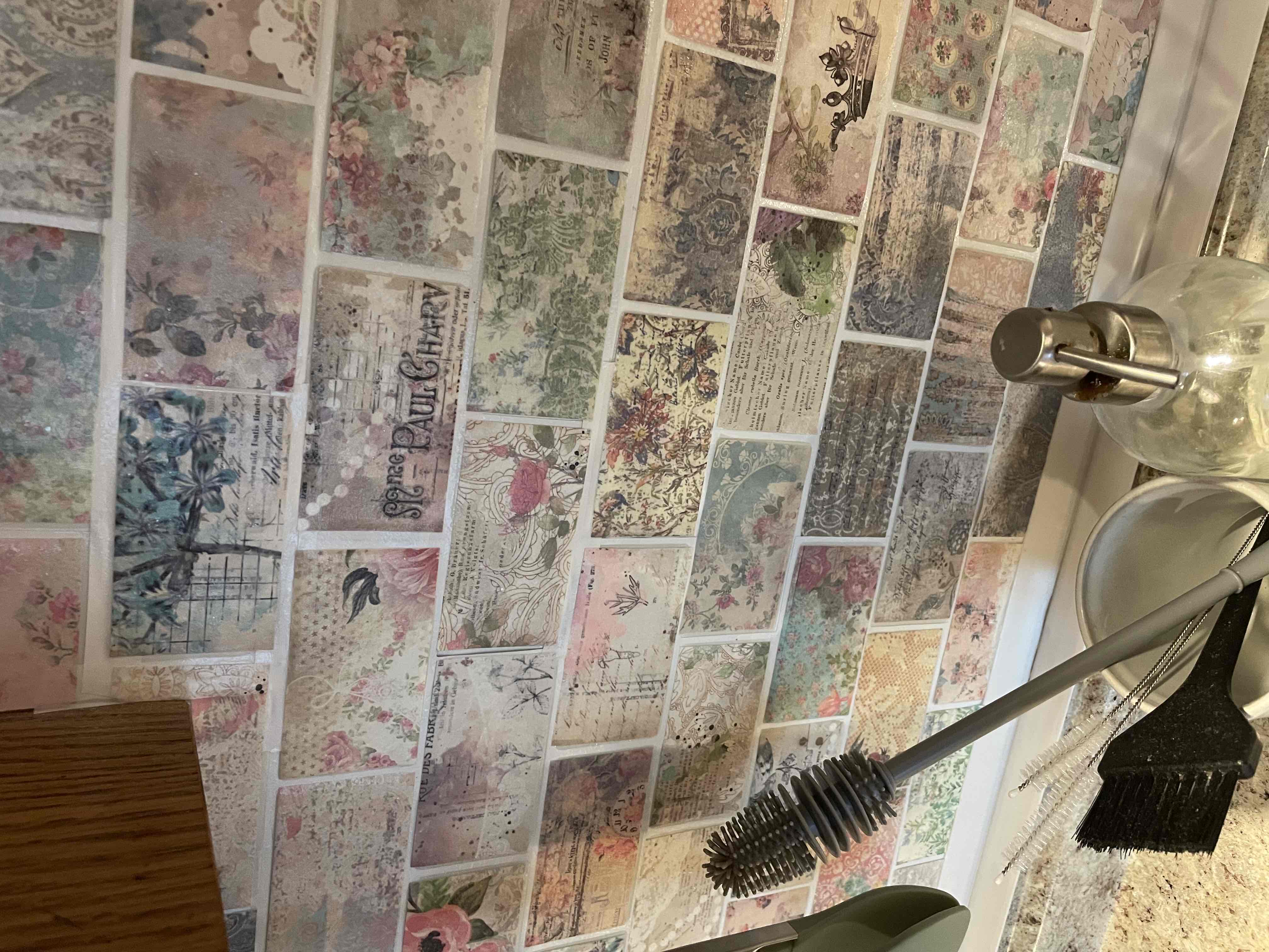 DIY French café kitchen backsplash subway tiles✨🌸 cover photo collage